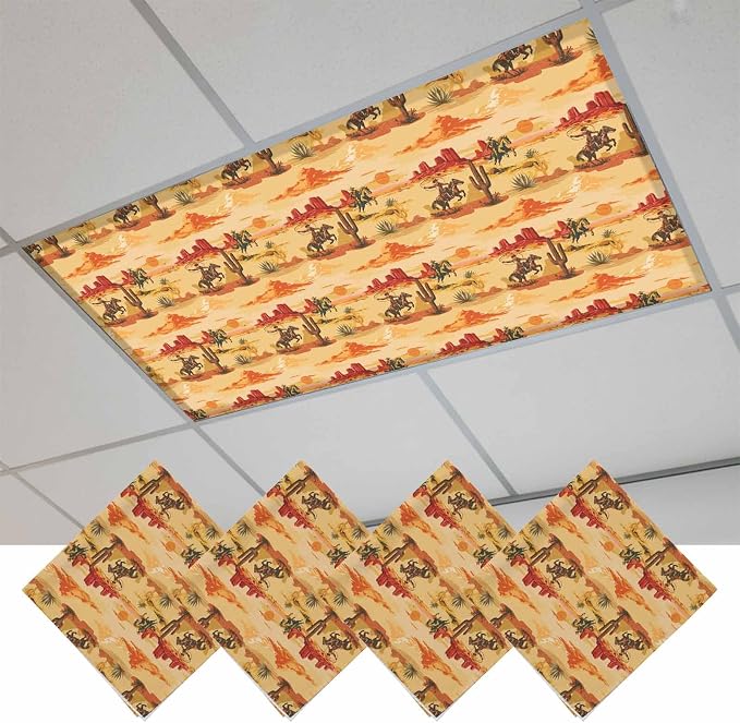 Tropical Plant Cactus Fluorescent Light Covers 4 Pack Western Cowboy Horse
