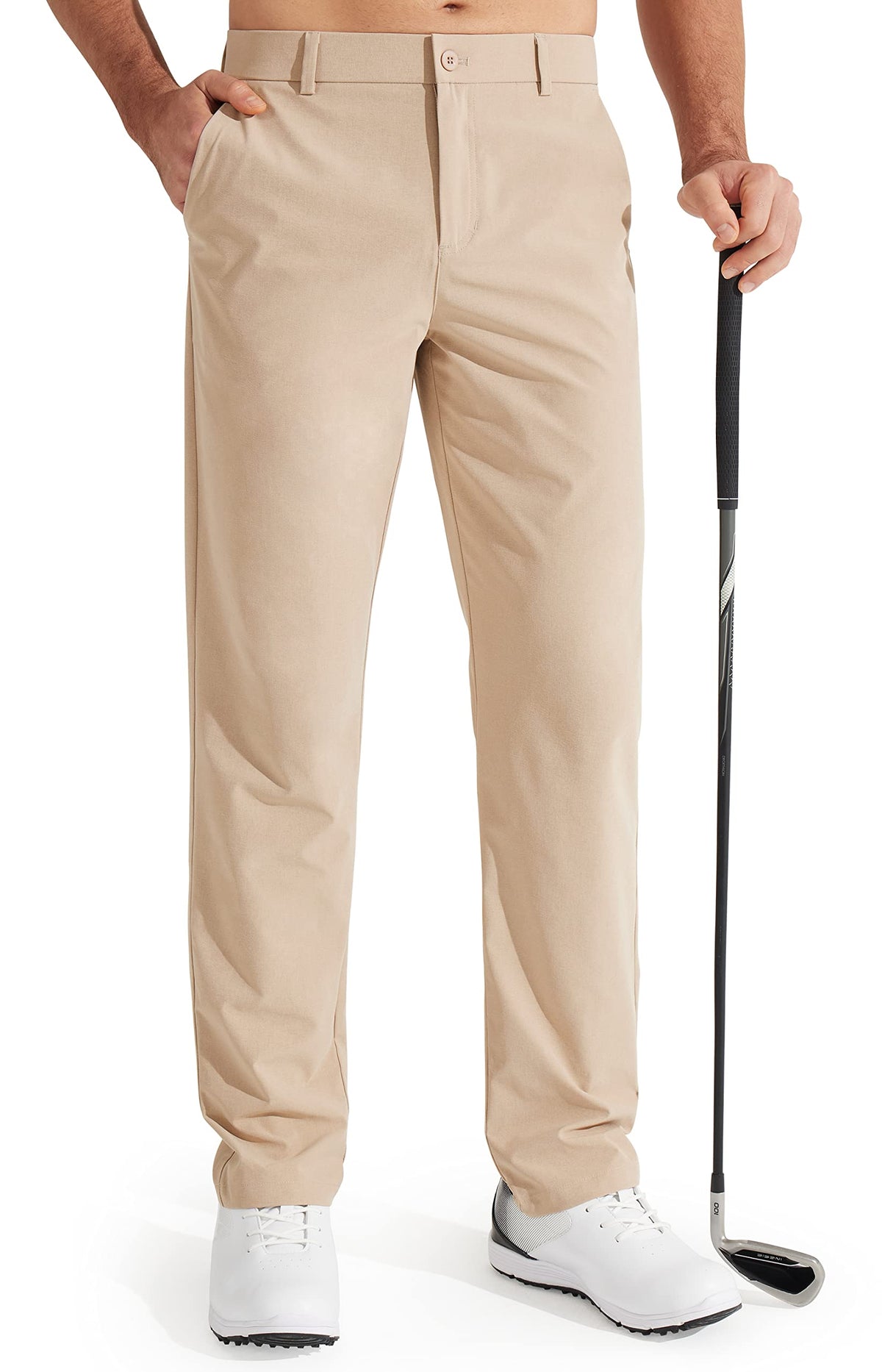 Libin Mens Golf Pants Classic Fit Stretch Work Dress Pants 32" Quick Dry Lightweight Business Casual Trousers Comfort Water Resistant, Khaki, 28W x 32L