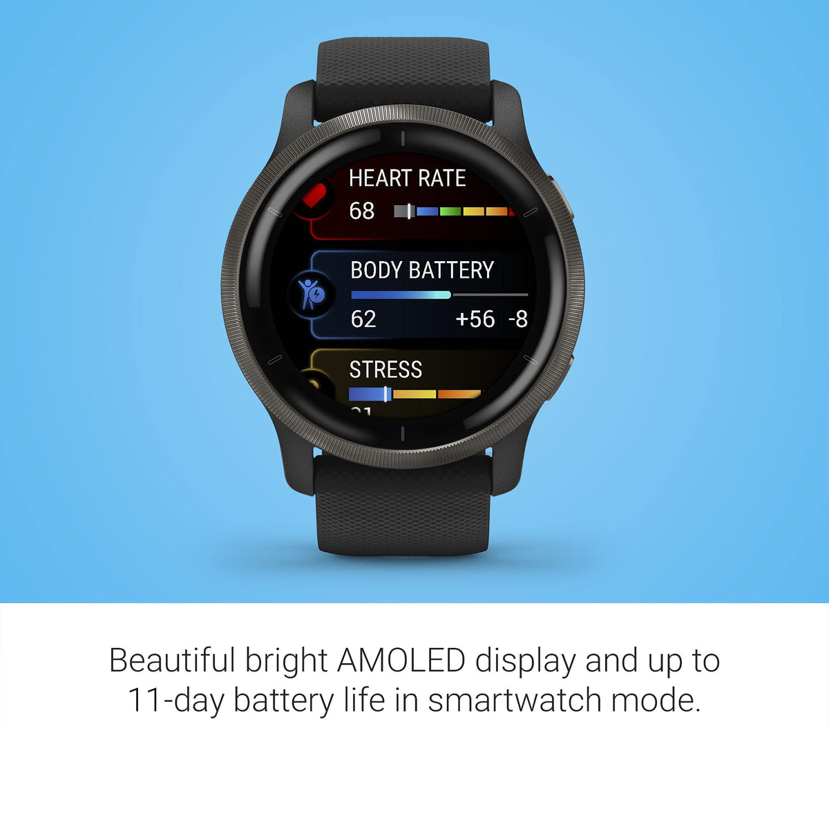 Garmin Venu 2, GPS Smartwatch with Advanced Health Monitoring and Fitness Features, Slate Bezel with Black Case and Silicone Band