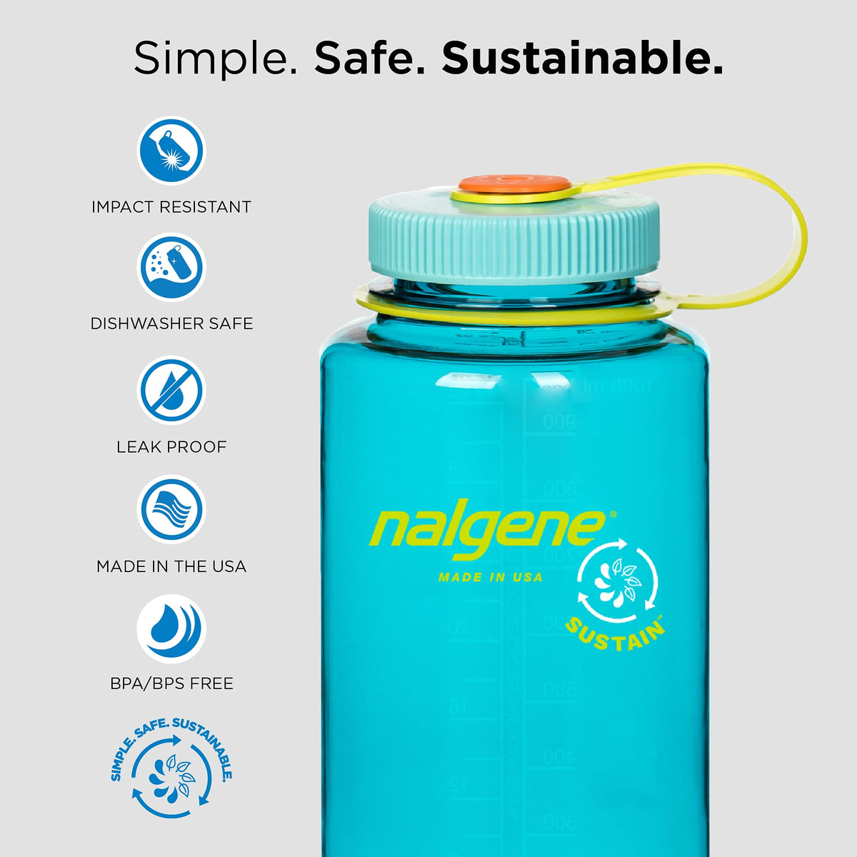 Nalgene Sustain Tritan BPA-Free Water Bottle Made with Material Derived from 50% Plastic Waste, 32 OZ, Wide Mouth, Pomegranate (Pack of 6)