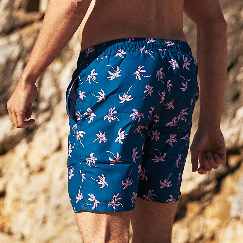 maamgic Mens Swim Trunks Quick Dry Swim Shorts with Mesh Lining Funny Swimwear Bathing Suits 7inch Navy Palm Medium