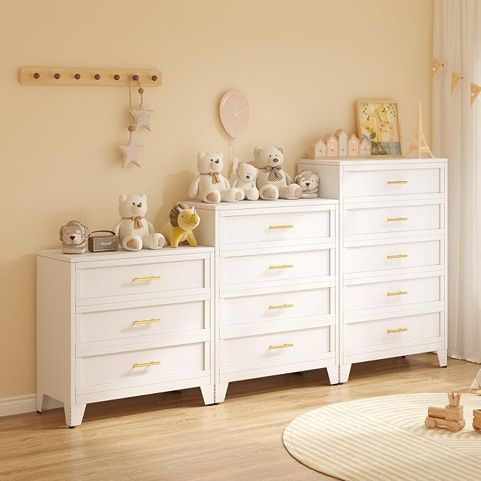 53.54" Tall Metal Dresser for Bedroom, 5 Drawer White Closet Dressers Chests, Modern Storage Organizer Unit, Large Storage Space Drawer Storage Cabinet for Living Room, Entryway, Hallway