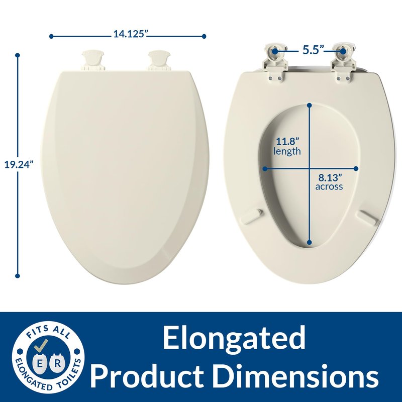 Bemis 1500EC Durable Wood Toilet Seat with Easy Clean Hinges, Made in USA, Elongated, Biscuit