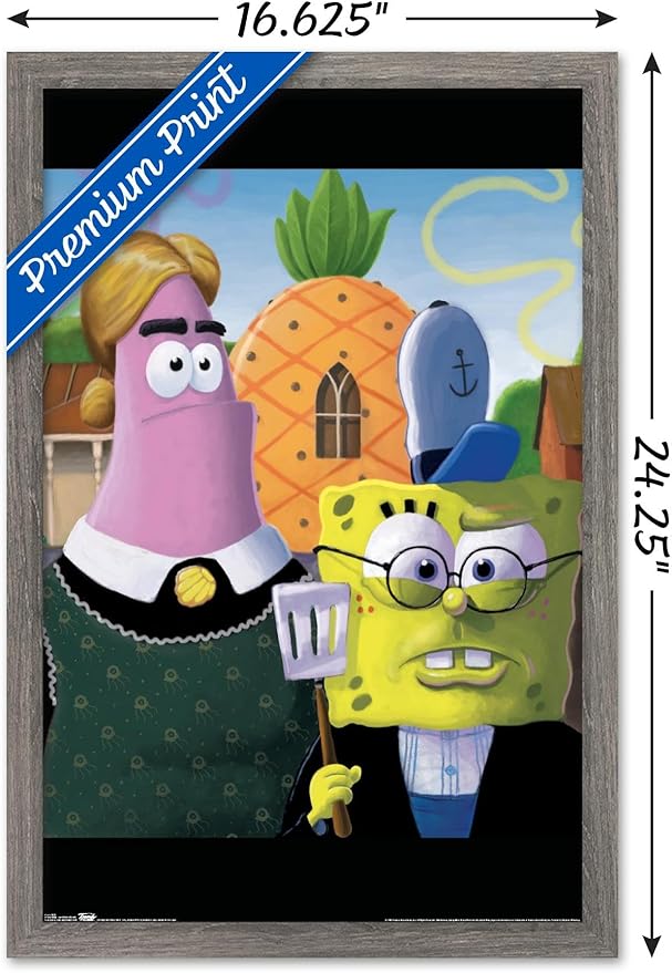 Trends International Nickelodeon Spongebob - American Gothic Wall Poster, 14.725" x 22.375", Barnwood Framed Version