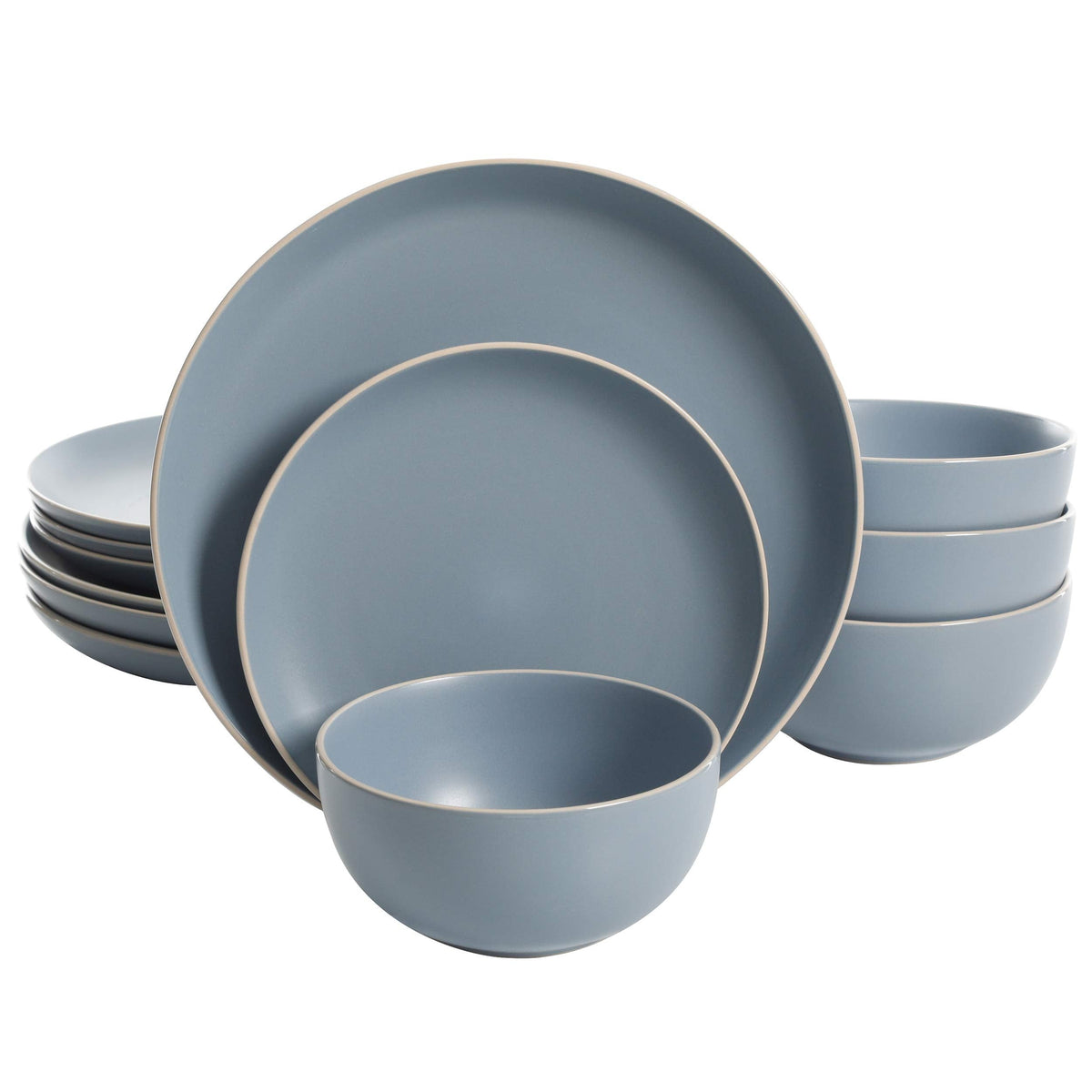 Gibson Home Rockaway 12-Piece Round Stoneware Dinnerware Set, Service for 4 – Cream Plates and Bowls, Modern Matte Finish, Microwave & Dishwasher Safe