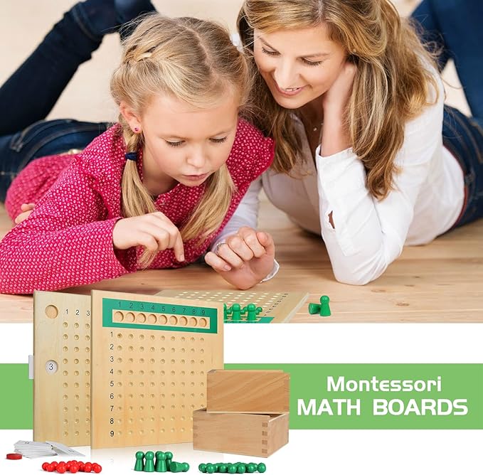 YHZAN Montessori Math Board Learning Multiplication & Division STEM Wooden Educational Toy Manipulative for Homeschooling Classroom Activity