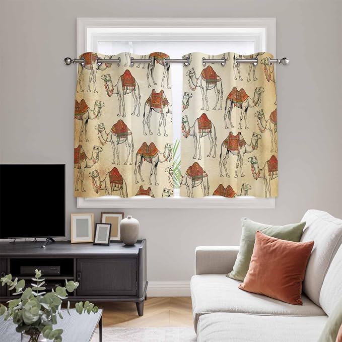 2 Panel Kitchen Cafe Curtains, Desert Sand Camel Sunlight Filtering Nature Air