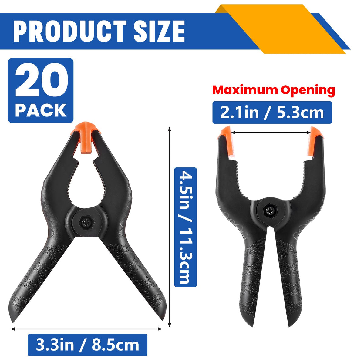 20 Pack 4.5 inch Plastic Spring Clamps, Black Heavy Duty Clips, Backdrop Clips, Woodworking Clamps, Plastic Clamps for Crafts, Backdrop Stand, Woodworking, Photography