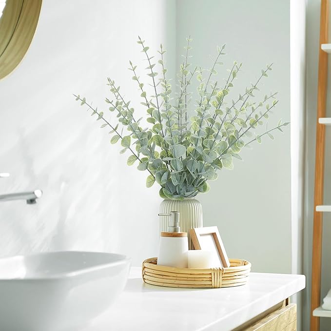 18pcs Eucalyptus Stems Greenery Stems Fake Leaves Artificial Flowers Bouquet Faux Branches Centerpiece Flores Plants for Home Party Decor Wedding Decoration