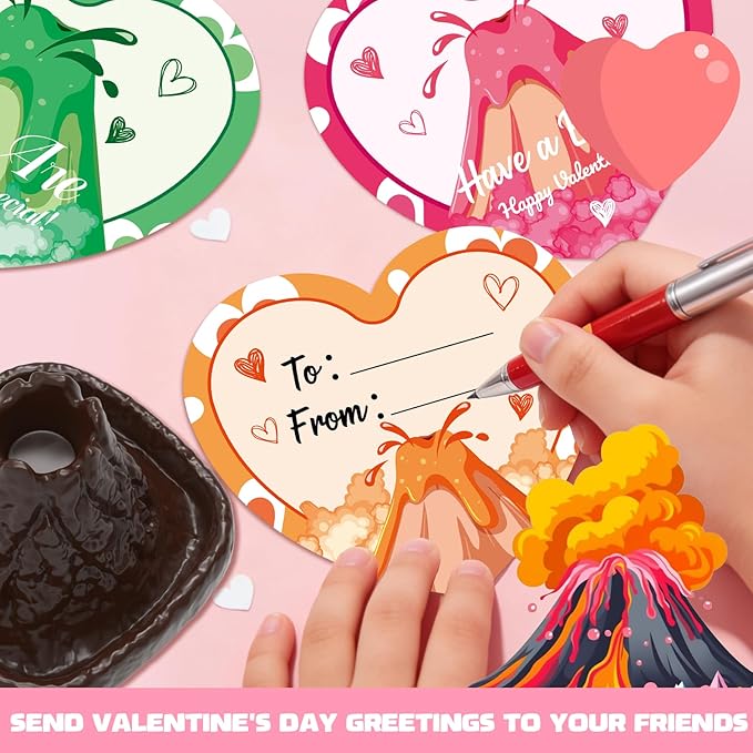 Valentines Day Large Volcano Science Kit - 24 Pack Valentines Day Gift Cards for Kids, Volcano Erupting Experiment Toys STEM Educational Toys for Classroom Exchange School Activities Party Favors
