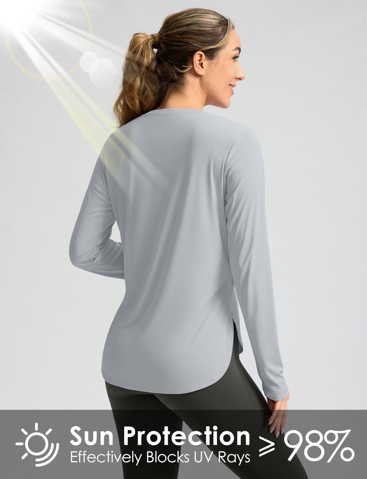 Women's Sun Shirts UPF 50+ Long Sleeve UV Protection Shirt Lightweight Quick Dry Workout Hiking Tops for Women(Light Grey,M)