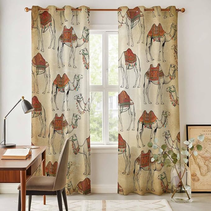 2 Panel Kitchen Cafe Curtains, Desert Sand Camel Sunlight Filtering Nature Air