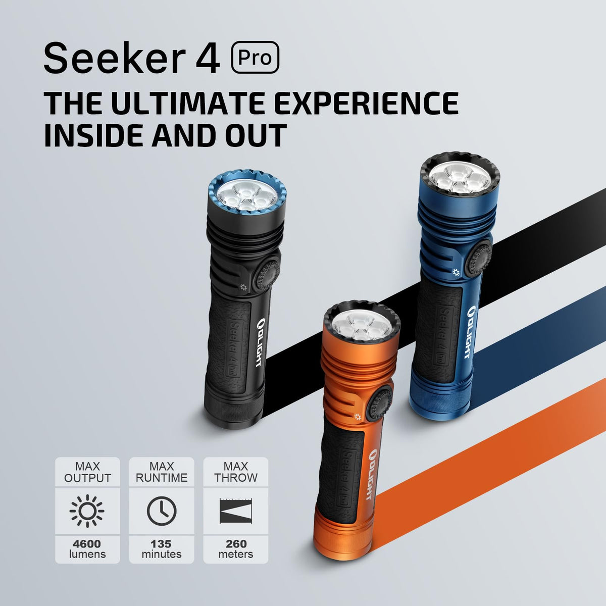 OLIGHT Seeker 4 Pro Rechargeable Flashlights, 4600 Lumens High Powerful Bright Light with USB C Holster, Waterproof IPX8 for Emergencies, Camping, Searching (Orange Cool White)