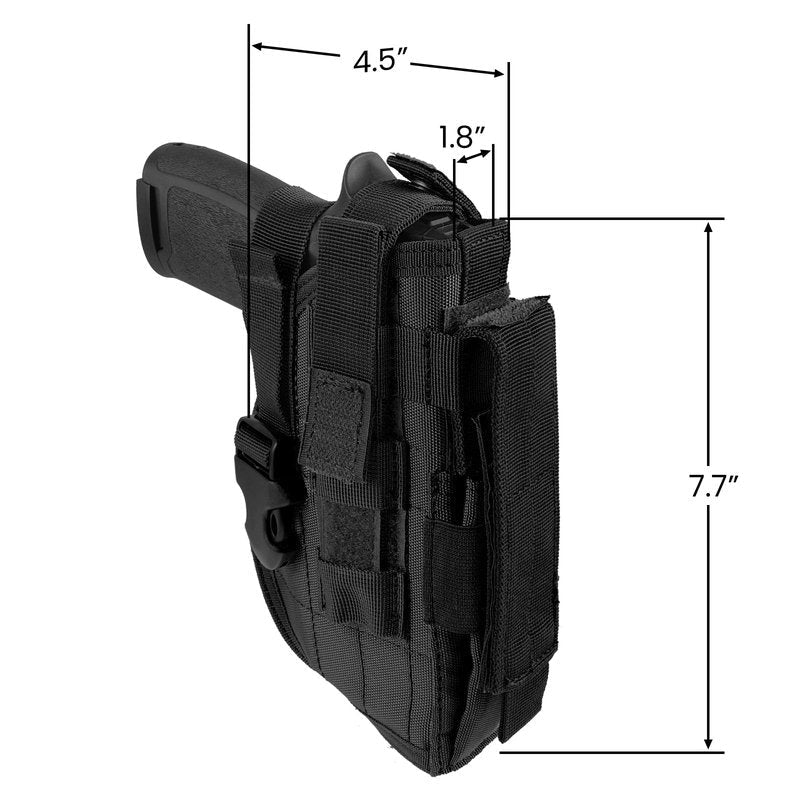 Tactical Molle Belt Gun Holster, Universal Adjustable Pistol Holsters with Mag Pouch Fits S&W M&P Shield M1911 Glock 17 26 42 (Black - Right Hand)