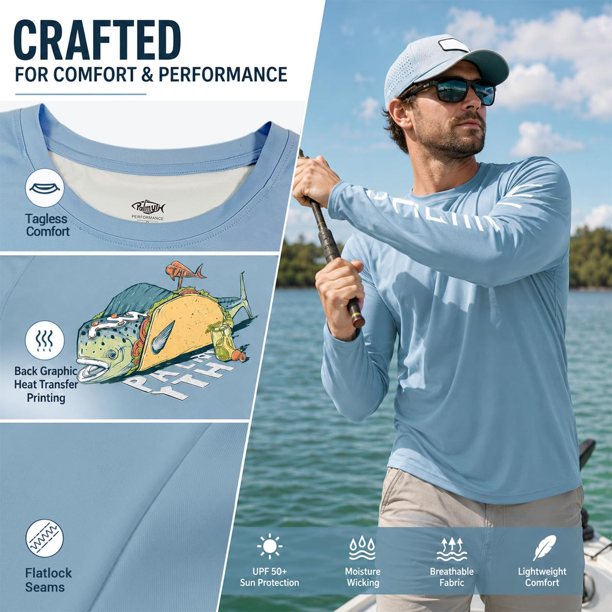 Palmyth Fishing Shirts for Men Long Sleeve UPF 50+ Quick Dry T-Shirt