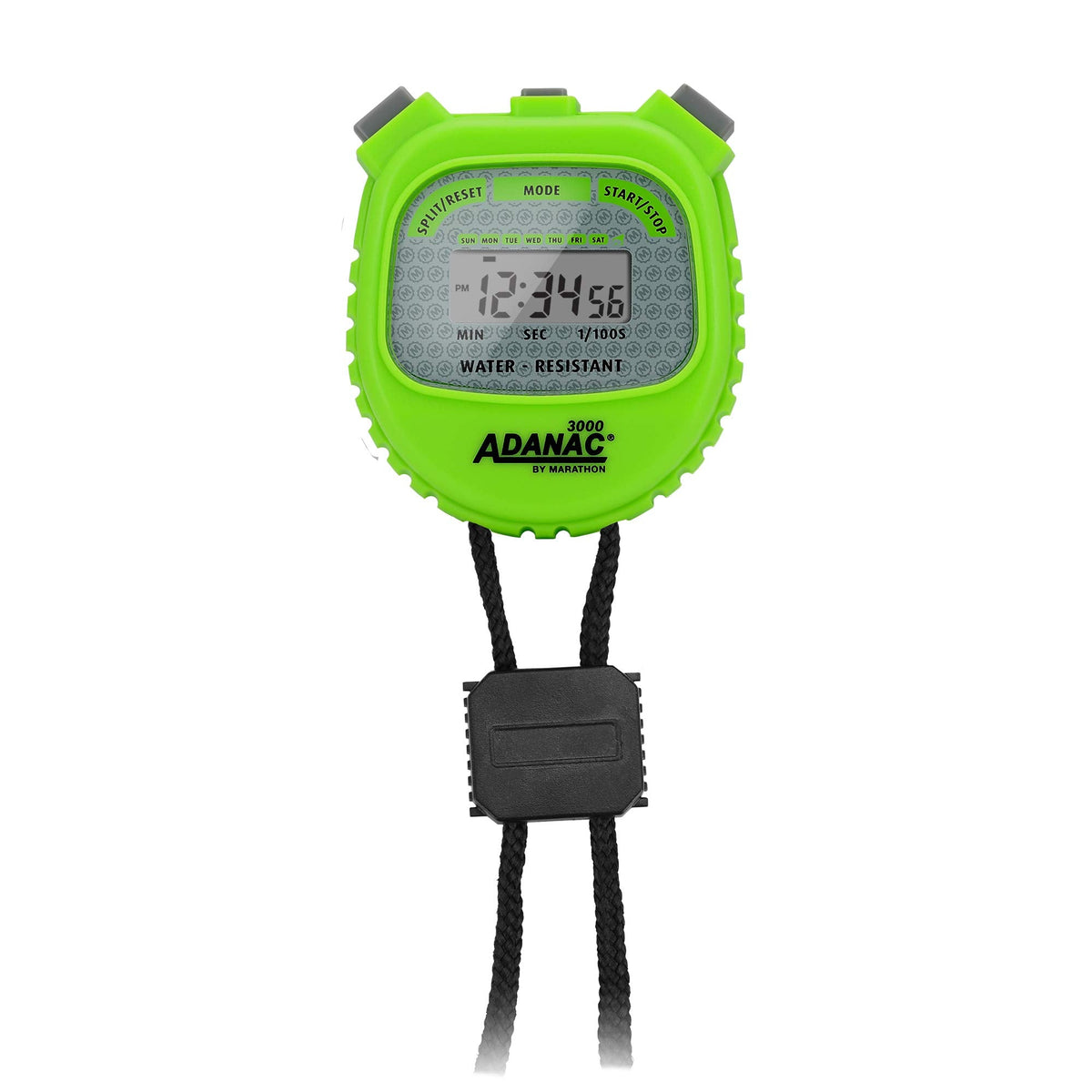 Marathon Adanac 3000 Digital Stopwatch Timer, Neon Green - High Precision Accuracy to 1/100th Seconds - Water, Dust & Shock Resistant - 46” Lanyard Included