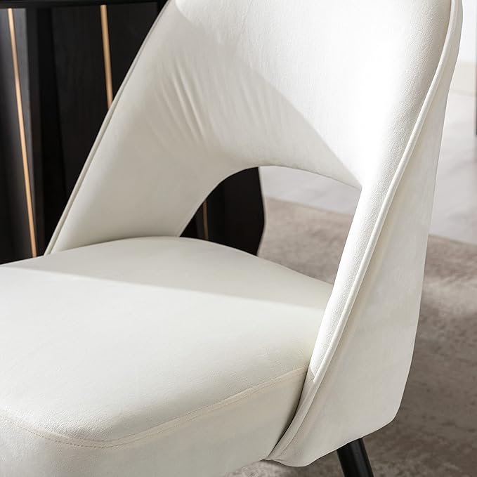 DUOMAY Modern Dining Chair Set of 2 with Open Back, Velvet Upholstered Armless Chair with Metal Frame Side Chair for Kitchen Dining Room Living Room, Beige