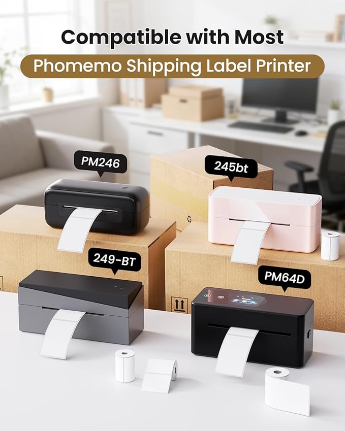 Phomemo [6x100 pcs] Original Labels for M110 M220 M221 M120 M200, 6 Rolls, 1.97''x3.15'' (50x80mm), 100 Label/Roll, Square, White, Also Support Phomemo Shipping Printer for Barcode, Address