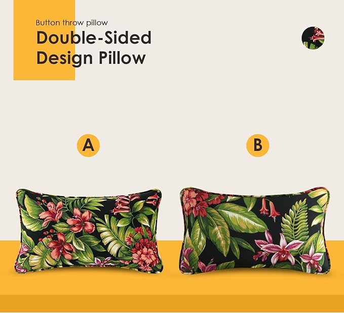 Outdoor Decorative Pillows Pack of 4, 20" x 12" Outdoor Pillow Set for Couch Bed Throw Patio Sofa, Red Flower Green Leaf