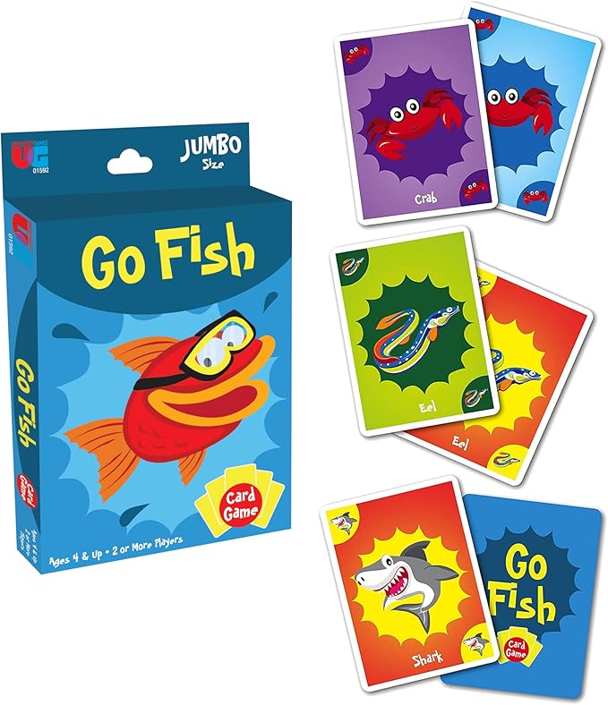 University Games Go Fish Card Game - Jumbo Size, Colorful Animal Cards for Kids Ages 4 and Up, Fun Family and Educational Game