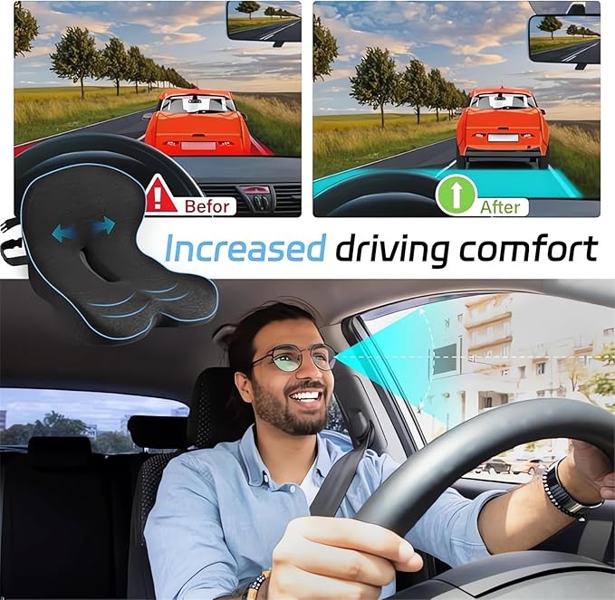 Memory Foam L-Shaped Integrated Seat Cushions for Car Truck Driver Ergonomic L Shape Lumbar Cushion Sciatica Back Pain Relief Office Chair Butt and Back Support Pillow Long Driving Booster Seat (F1)