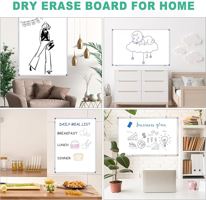 H-Qprobd 4' x 3' Whiteboard Dry Erase White Board for Wall 48x36 (2pcs) Magnetic Boards for Office Classroom & Home, Small Wall Whiteboard Including 6 Markers, 20 Magnets, 2 Erasers