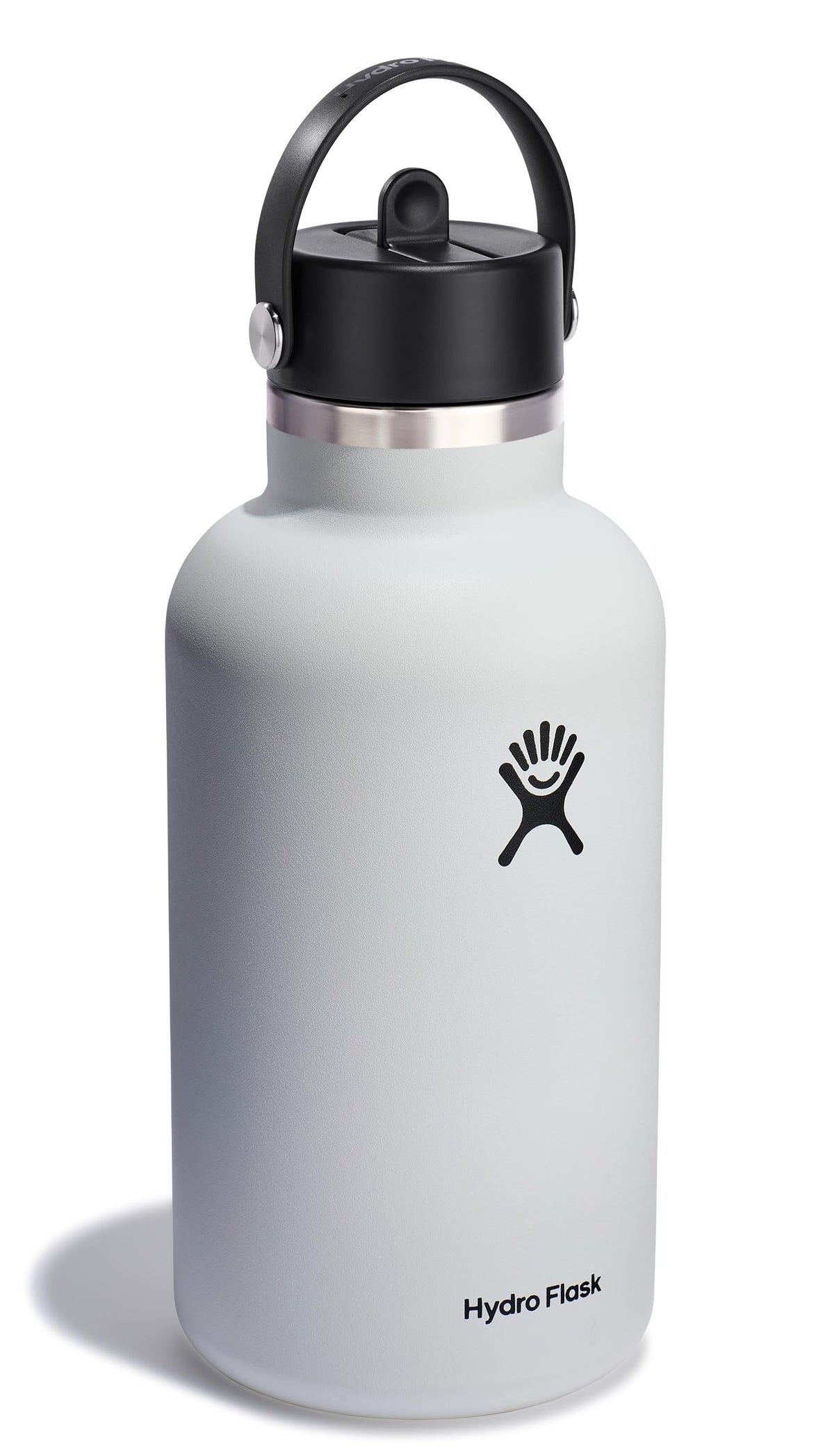 Hydro Flask Water Bottle - Insulated Stainless Steel - Wide Mouth Flex Straw Lid, Non Spill, Leakproof and Refillable in 64 Oz White