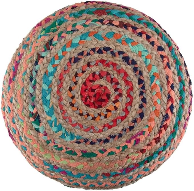 SIMPLIHOME Margo Round Pouf - 20 inch Wide Handwoven Jute and Cotton Braided Ottoman in Multi-Color, Boho-Style Footstool or Extra Seating for Living Room with Polystyrene Bead Filling, Assembled