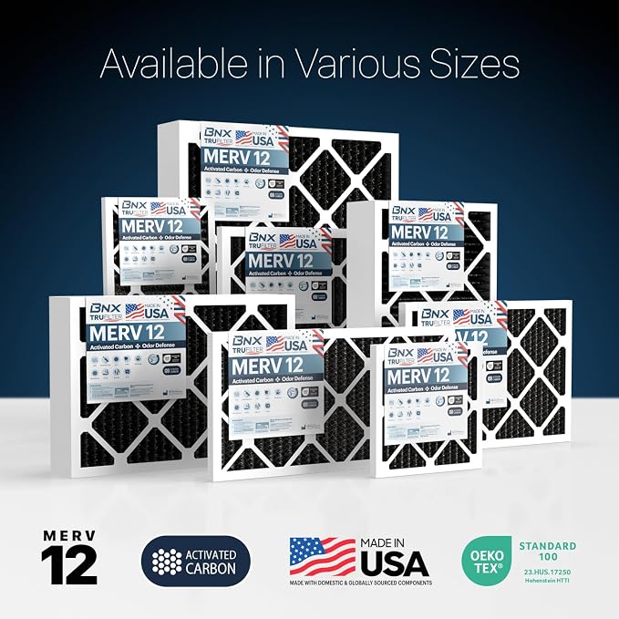 BNX TruFilter 20x25x1 MERV 12 Odor Defense AC Furnace Air Filter
