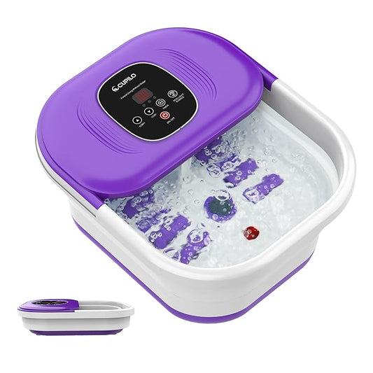 Foot Spa Bath Massager with Heat, Collapsible Foot Massager Spa Soaking Tub with Bubbles, Red Light, Pumice Stone, Shiatsu Massage Rollers, Pedicure Foot Spa for Relaxation, Gifts(Purple)