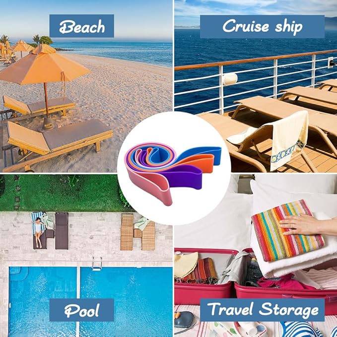 Towel Bands for Cruise & Beach Chairs - Cruise & Beach Pool Chairs Ship Essentials - Must Haves Alternative to Beach Towel Clips - Vacation Towel Bands Accessory Gifts - Thicken Towel Bands 8 PCS
