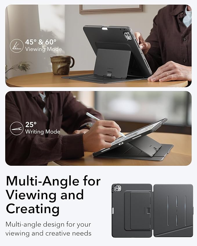 ESR for iPad Pro 11 Inch Case (M5/M4) 2025/2024, Vertical Stand Cover, Multi Stand Angles, Ultra-Stable Case with Pencil Holder, Flip Series, Black