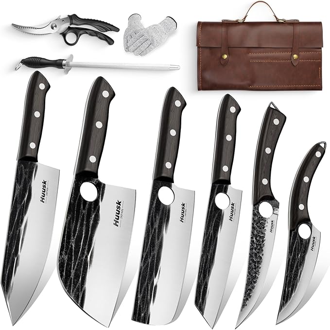 Huusk Knives Set, Serbian Chef Knife Set with Bag - Japanese Kitchen Knives