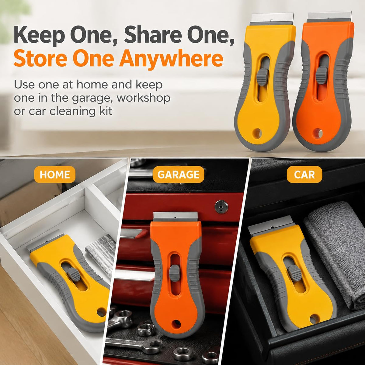 Razor Blade Scraper Set, 2 Safety-Lock Handles + 20 Steel Blades