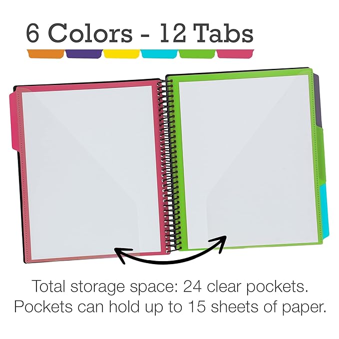 Samsill Spiral Folder Organizer - 12 Dividers & 24 Pockets with Notepad Holder, Multi Pocket Color Cordinated Folder Binder with Customizable Tabs, Document Organizer (Fashion)