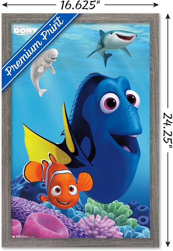 Trends International Disney Pixar Finding Dory - Dory Wall Poster, 14.725" x 22.375", Barnwood Framed Version