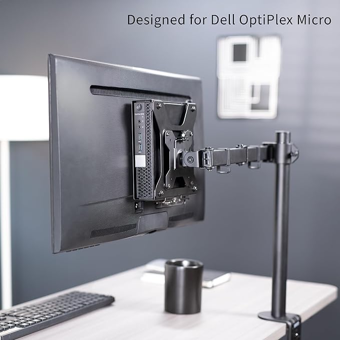 VIVO Behind Monitor VESA Mount Designed for Dell OptiPlex Micro CPU, Monitor Arm Computer Holder, Concealed Behind Screen, Desk Clamp Option, Black, Mount-DLMM1