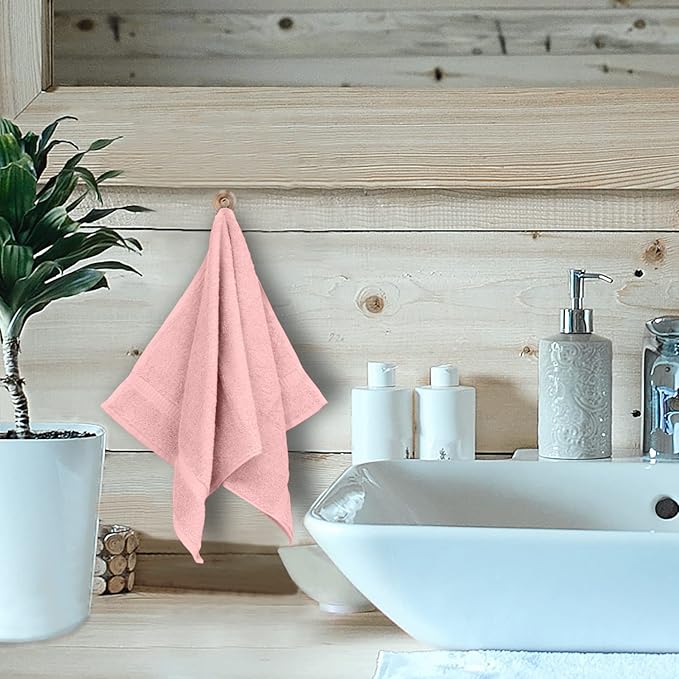 Luxury Hotel & Spa Quality, Quick Dry 100% Turkish Cotton 700 GSM, Eco Friendly Towel, for Bathroom, Gymand Kitchen Dobby Border Soft Hand Towel Set 16 X 30, Pink, Hand Towels - Set of 6
