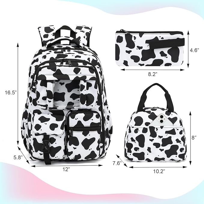 School Backpack for Girls 3Pcs Set Elementary Middle School Book Bags with Lunch Box Pencil Case