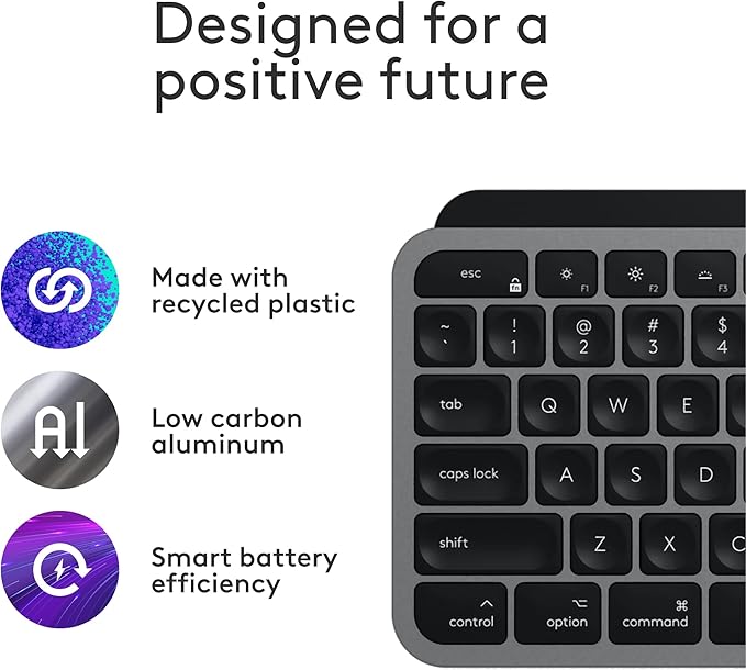 Logitech MX Keys S for Mac, Wireless Keyboard, Fluid, Precise Laptop-Like Typing, Programmable Keys, Backlit, Bluetooth USB C Rechargeable for MacBook Pro, MacBook Air, iMac, iPad - Space Grey
