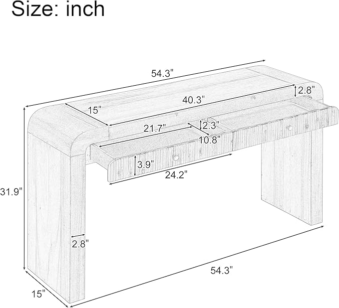 Farmhouse Modern Curved Console Table 54.3-Inch Sofa Entry Table Fluted Accent Tables with Storage Drawers for Living Room Entryway Hallway Furniture, Dark Navy