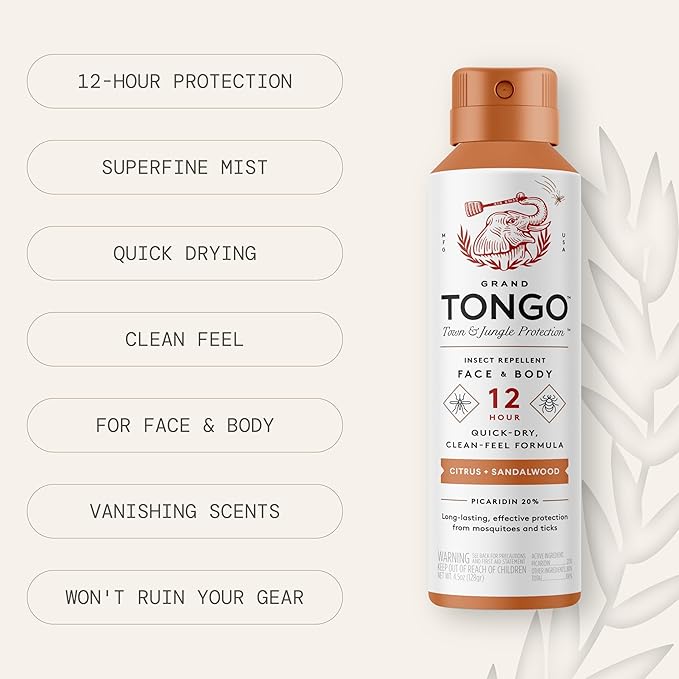 Citrus + Sandalwood Insect Repellent, 12-Hour Mosquito & Tick Protection, Picaridin-Based, Water-Based, Lightweight, Quick-Drying, Vanishing Scent, DEET Alternative, Face & Body Use,3 Pack