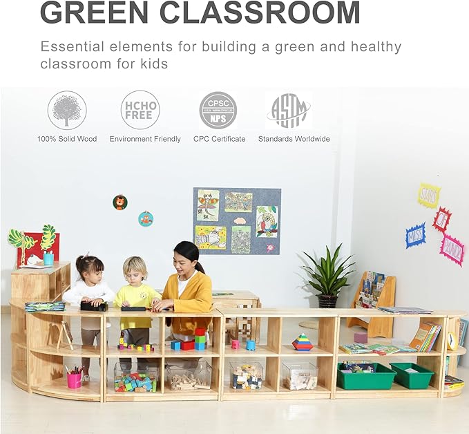 4-Compartment Storage Bookcase Montessori Shelf Organizer for Kids,Preschool Classroom&Home Toddler Cabinet Furniture for Playroom/Daycare/Nursery/Kindergarten(4-Cubby Cabinet)