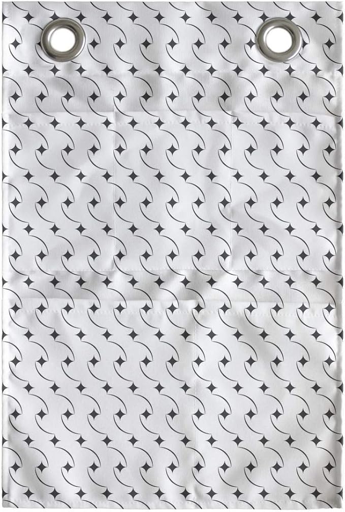 Ambesonne Abstract Hanging Pocket Organizer, Regular Basic Arcs Repetitive Curves and Mini Items Ornate Classic Design, Printed Polyester Storage Bag with Pockets, 14" x 20", Dark Grey and White