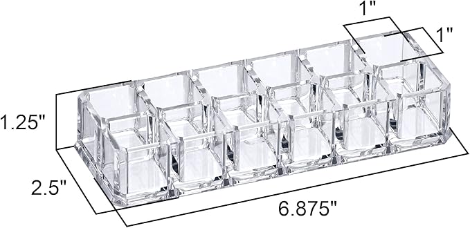 Amazing Abby - Charm - 12-Slot Acrylic Lipstick Organizer, Lipstick Holder, Lip Gloss Holder, Cosmetic Storage Display, Perfect Storage Solution for Drawer and Vanity (Slot Size: 0.9" x 0.9")