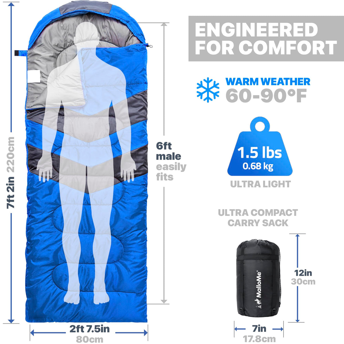 MalloMe Sleeping Bags for Adults Cold Weather & Warm - Backpacking Camping Sleeping Bag for Kids, Girls, Boys - Lightweight Camping Essentials Gear Accessories Hiking Sleep Must Haves Single & Double