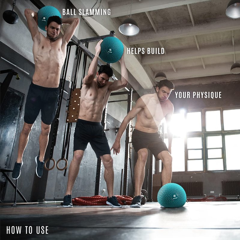 Yes4All Slam Balls, 10-40lb Weighted Ball Weight, Durable PVC Sand Filled Workout Dynamic Slam Ball for Strength Training, Triangle, Teal, 10lbs