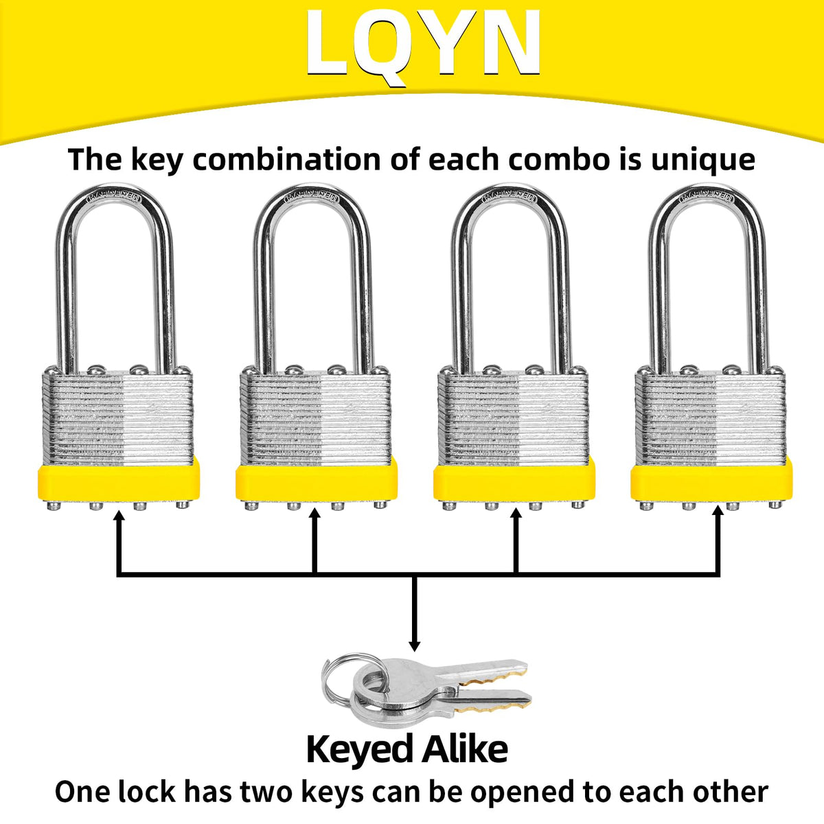 Padlocks with Same Key, LQYN 24 Pcs Laminated Keyed Padlock (1-9/16", 40mm), Keyed Alike Locks, Long Shackle, for Storage Locker, Hasp Latch, Toolbox, Sheds