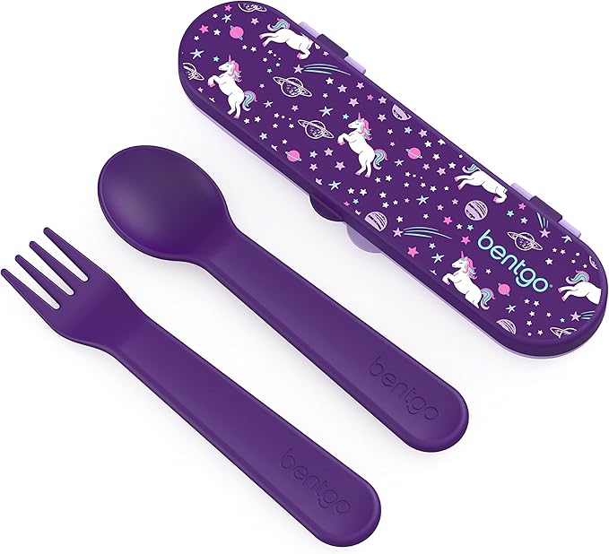Bentgo® Kids Prints 5-Compartment Bento-Style Kids Lunch Box Set with Reusable Plastic Utensils (Unicorn)