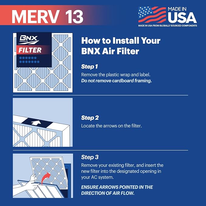 BNX TruFilter 20x20x1 MERV 13 AC Furnace Air Filter